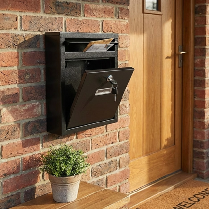 LARGE LETTER BOX POST WITH KEYS MAIL BOX WALL MOUNTED BLACK LOCKABLE POST BOX