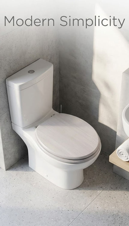 18" Universal Toilet Seat Light Grey Wooden MDF Bathroom WC Easy Fit Seat