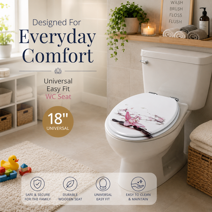Universal Toilet Seat Wooden Orchid Design Bathroom WC Seat with Fittings 18''