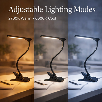 USB LED Clip-On Desk Lamp Flexible Adjustable Reading Light Bedside Table