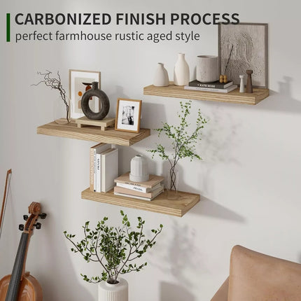 Floating Shelves Set of 3 Wall Mounted Paulownia Wood Storage Display Shelf Kit