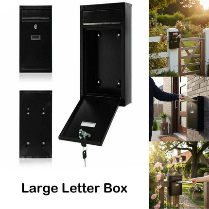 LARGE LETTER BOX POST WITH KEYS MAIL BOX WALL MOUNTED BLACK LOCKABLE POST BOX