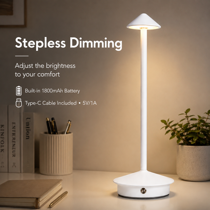 Cordless LED Table Lamp USB-C Rechargeable Dimmable Metal Light 3 Colour Modes