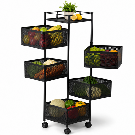Storage Rack 6 Tier Rotating Kitchen Vegetable Trolley Cart Organizer Shelf