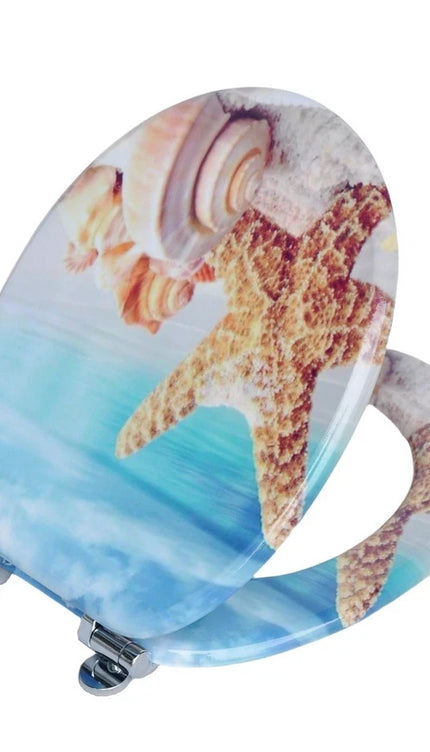 18” Universal Bathroom Toilet Seat – Beach & Seashell Design Easy Fit WC Seat