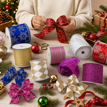 Christmas Ribbon Set 6PCS 2.5" Gift Wrap Craft Xmas Decoration