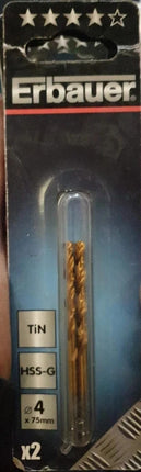 Drill Bit Pack of 2 DRL37384 Durable Metal Golden 4mm Bit by Erbauer