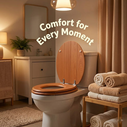 18" Universal Toilet Seat MDF Wooden Bathroom WC Easy Fit + Fittings Novelty