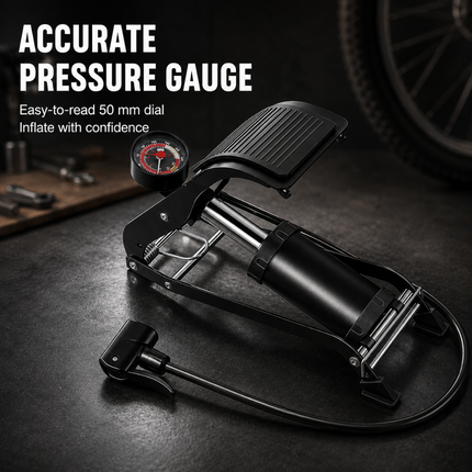Bike Foot Pump Single Piston with Guage 120PSI Bicycle Universal Smart Valve