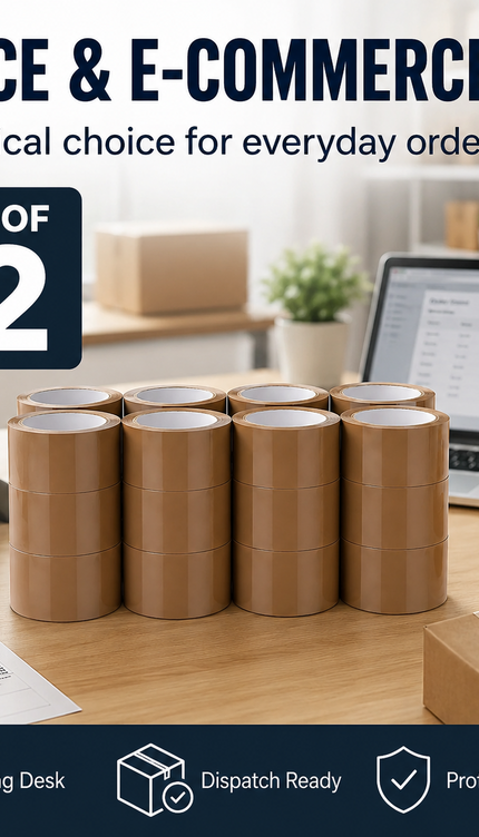 Heavy Duty Brown Parcel Tape – 12 Rolls, 48mm × 66m