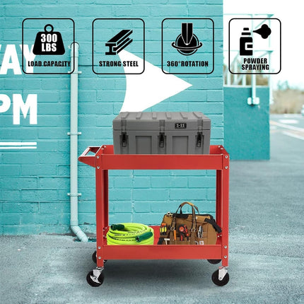 Heavy Duty Garage Tool Trolley 2 Tier Wheel Cart Storage Shelf for Workshop DIY