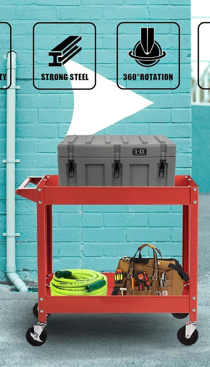 Heavy Duty Garage Tool Trolley 2 Tier Wheel Cart Storage Shelf for Workshop DIY