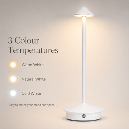 Cordless LED Table Lamp USB-C Rechargeable Dimmable Metal Light 3 Colour Modes