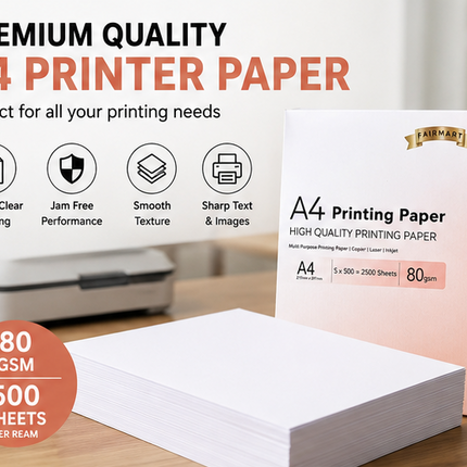 A4 Printer Paper White 80gsm Multipurpose 500 Sheets Inkjet Laser 1 Ream