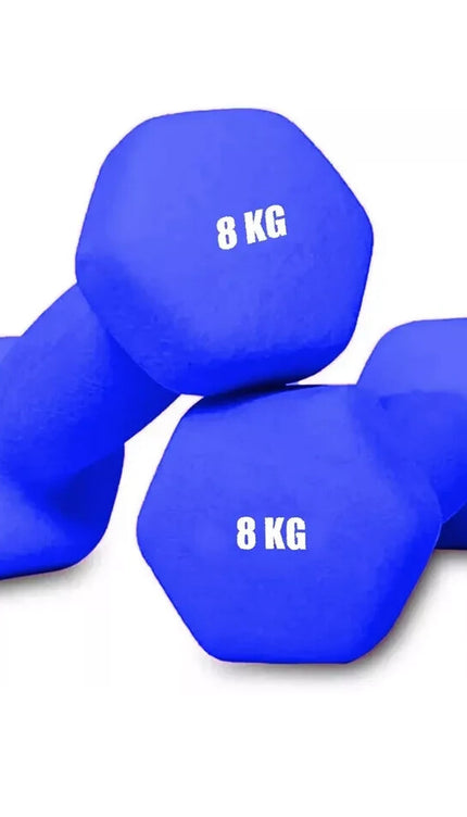 Neoprene Dumbbells 8KG x 2 Weights Iron Hand Aerobic Workout Fitness Gym Blue