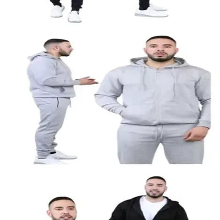 Mens Fleece Hoodie Contrast Top Bottom Gym Joggers Fitness Jogging Tracksuit Set