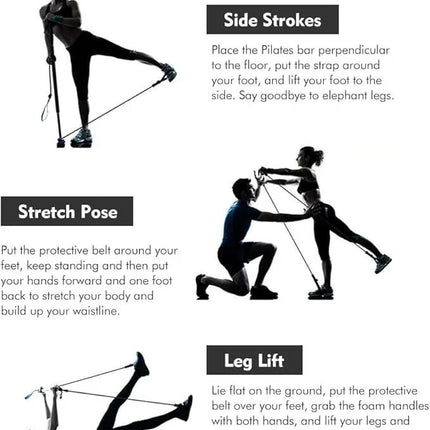Portable Pilates Bar with Resistance Bands Multifunctional Exercise Toning Stick