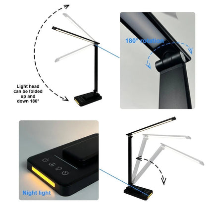 LED Desk Lamp with USB Night Light Dimmable Touch Control for Home Office Study