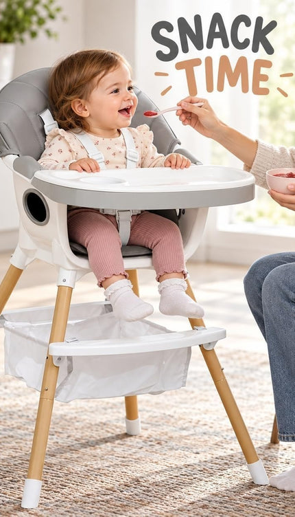 Baby High Dining Chair Removable Tray Cushioned Seat Harness with Storage Basket