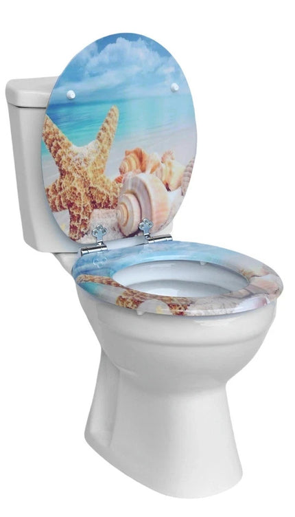 18” Universal Bathroom Toilet Seat – Beach & Seashell Design Easy Fit WC Seat