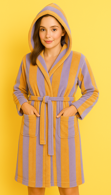 Small Peach Lilac Unisex Cotton Terry Bathrobe Gown Soft Spa Robe Men Women