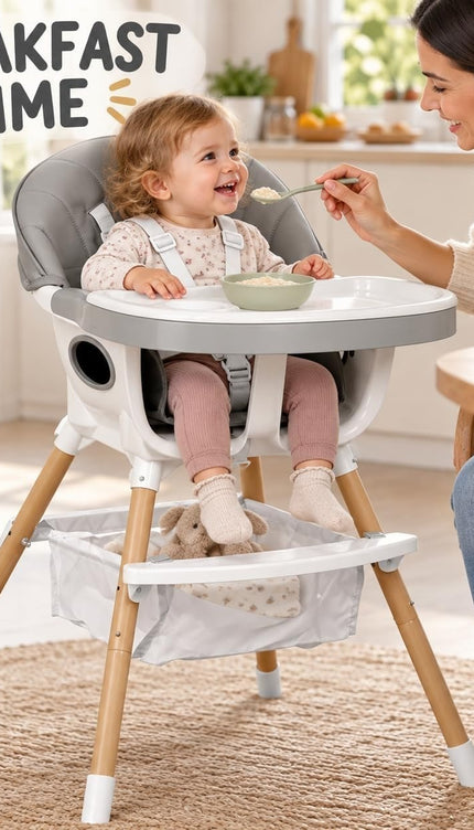 Baby High Dining Chair Removable Tray Cushioned Seat Harness with Storage Basket