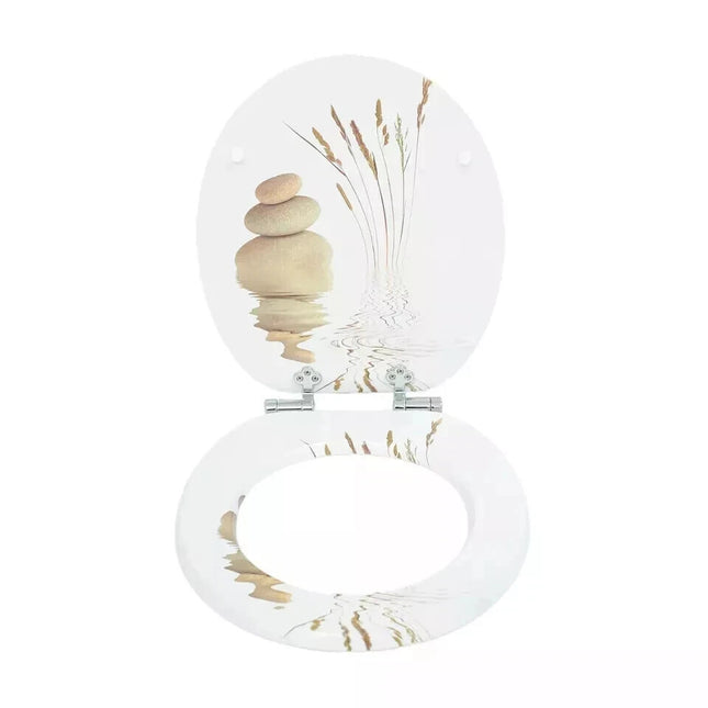 18" UNIVERSAL BATHROOM TOILET SEAT PEBBLES & GRASS NOVELTY WC SEAT + FITTINGS
