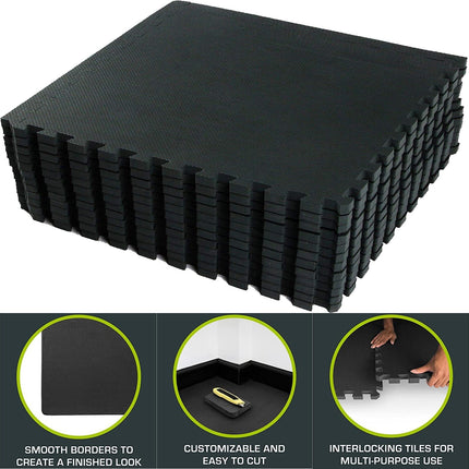 Black Interlocking Mat Yoga Exercise Gym Fitness Gymnastics Soft Foam  60x60cm