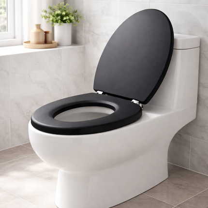 18" Universal Toilet Seat MDF Wooden Bathroom WC Easy Fit + Fittings Novelty