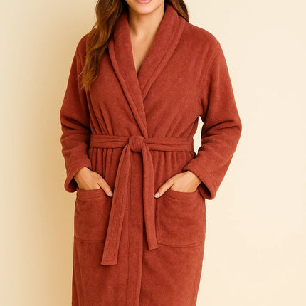 Unisex Cotton Terry Bathrobe Soft Towel Gown Dressing Robe Men Women