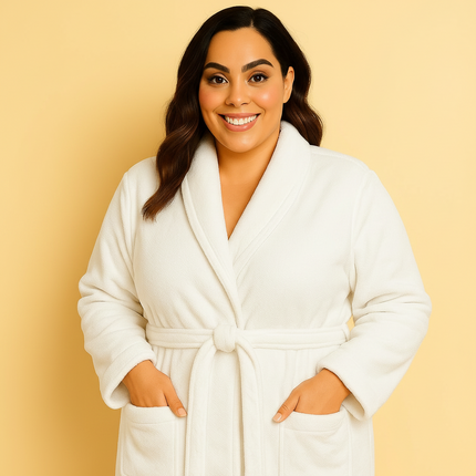 X-Large White Unisex Cotton Terry Bathrobe Gown Soft Spa Robe Men Women