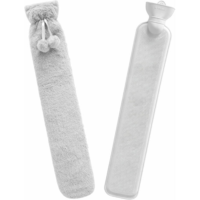 Extra Long 2.2L Hot Water Bottle Soft Fleece Cover Body Pain Relief Light Grey