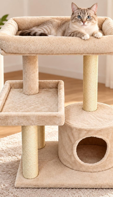 Mid-Height Cat Tree Tower 80CM Multi Level Activity Centre Sisal Scratching Post