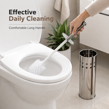 Toilet Brush and Holder Set Stainless Steel Bathroom WC Deep Cleaning Brush 38cm