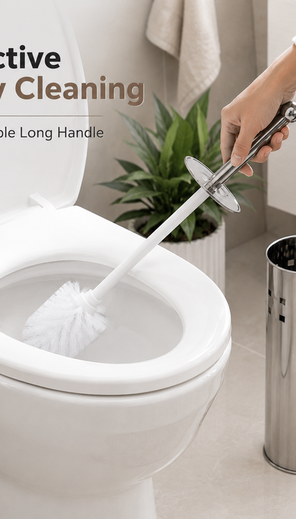 Toilet Brush and Holder Set Stainless Steel Bathroom WC Deep Cleaning Brush 38cm