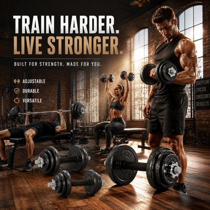 Cast Iron Dumbbell & Barbell Set – 50kg