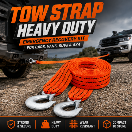 Tow Strap With Hooks 4m Heavy Duty Recovery Belt
