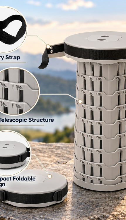 Retractable Folding Stool 45cm Portable Telescopic Seat 250KG (Grey)