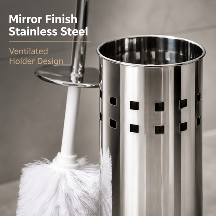 Toilet Brush and Holder Set Stainless Steel Bathroom WC Deep Cleaning Brush 38cm