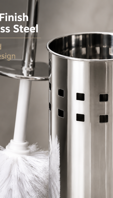 Toilet Brush and Holder Set Stainless Steel Bathroom WC Deep Cleaning Brush 38cm