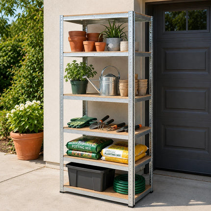 1x Heavy Duty 5 Tier Galvanised Steel Storage Rack Shelving Silver 180x90x40cm