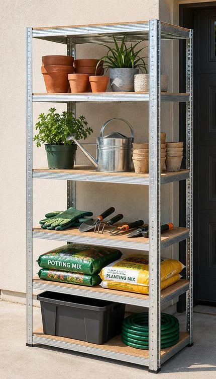 1x Heavy Duty 5 Tier Galvanised Steel Storage Rack Shelving Silver 180x90x40cm