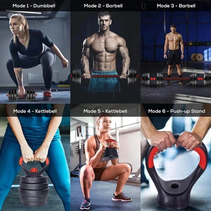 Adjustable Dumbbell Barbell Kettlebell 6 in 1 Weight Set Home Gym Workout  10KG