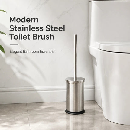 Stainless Steel Toilet Brush & Holder Bathroom WC Cleaning Brush Set Long Handle