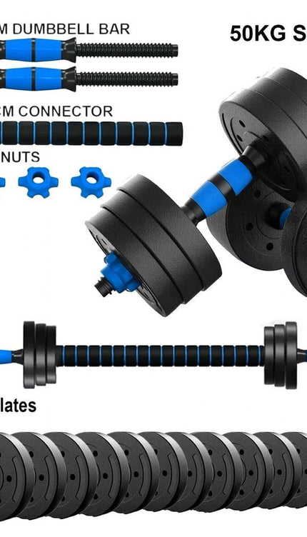 50KG Adjustable Dumbbell Barbell Set with Connecting Rod for Home