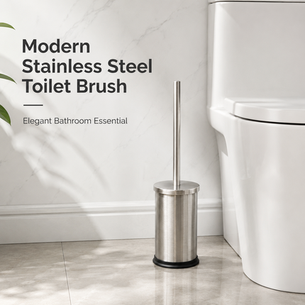 Toilet Brush Holder Set 42.5cm Stainless Steel Bathroom WC Dense Cleaning Brush