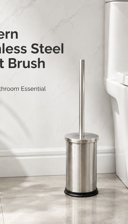 Toilet Brush Holder Set 42.5cm Stainless Steel Bathroom WC Dense Cleaning Brush