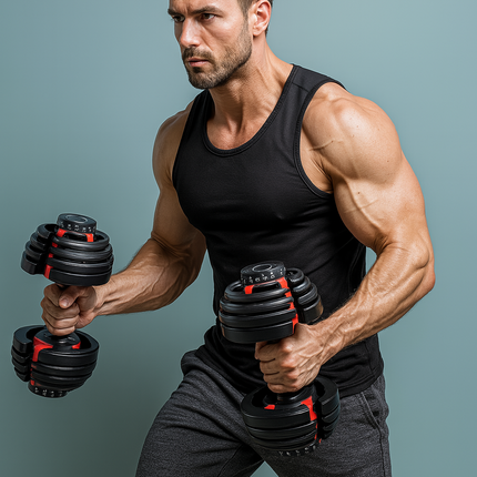 2X 24kg Quick Dial Dumbbells 15in1 Adjustable Smart Exercise Gym Fitness Weights