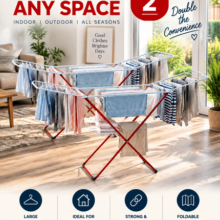 Winged Folding Clothes Airer Heavy Duty Metal Laundry Drying Rack Indoor 18M/25M