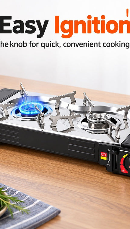 Portable Double Burner Butane Stove Outdoor Camping Cooker BBQ Easy Ignition